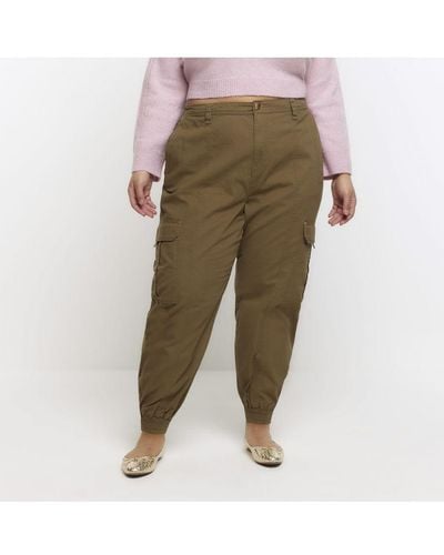 River Island Cargo Trousers Plus Khaki Zip Cuffed Cotton - Green