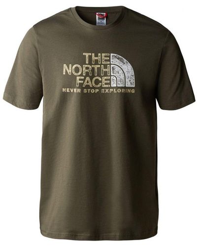 The North Face Short Sleeve T Shirt In Olive Green Cotton