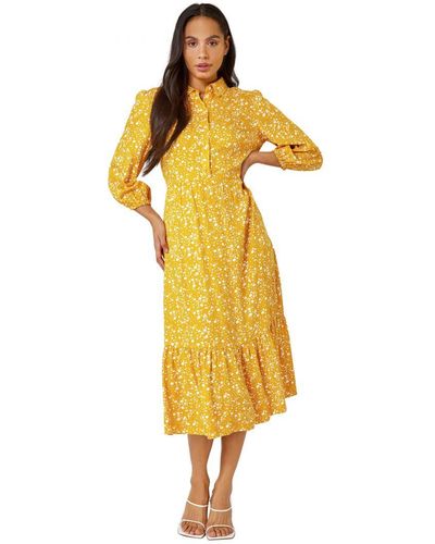 D.u.s.k Spot Print Tiered Shirt Dress - Yellow