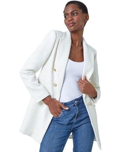 Roman Tailored Longline Boucle Jacket - White