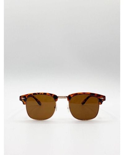 SVNX Tortoiseshell Retro Frame Metal Wayfarer Sunglasses Metal (Archived) - White