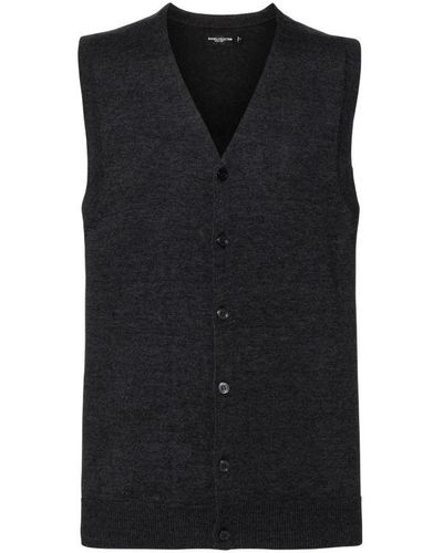 Russell Collection V-Neck Sleeveless Knitted Cardigan ( Marl) - Black