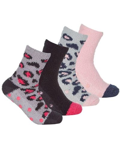 Sock Snob 4 Paar Dames Gezellige Thermische Bed Sokken Met Antislip Grips - Dierenprint - Meerkleurig