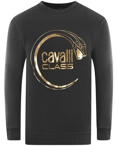 Class Roberto Cavalli Piercing Snake Logo Black Sweatshirt