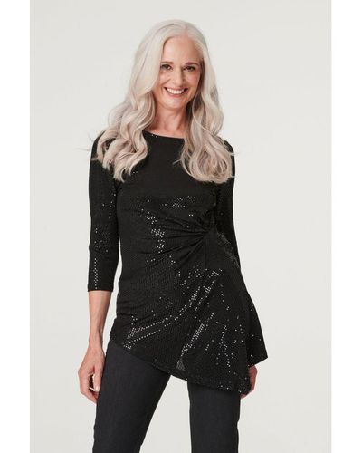 Izabel London Embellished Twist Front Top - Black