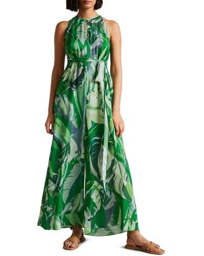 Ted Baker Ismey Halterneck Jumpsuit With Wrap Bodice Detail - Green