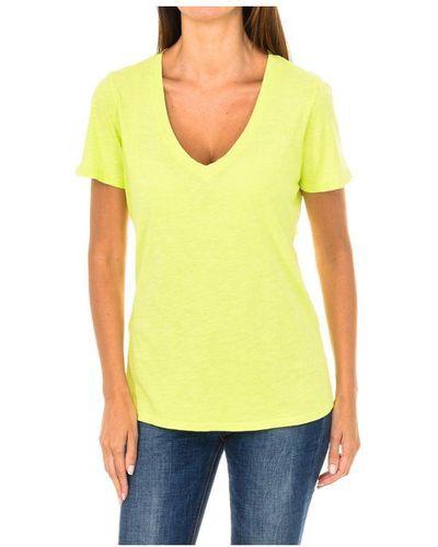 Armani S Short-sleeved V-neck T-shirt 3y5t45-5jzmz Cotton - Yellow
