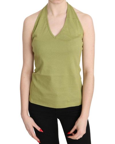 Gianfranco Ferré Green Halter Cotton Sleeveless Casual Tank Top Blouse