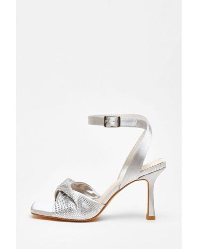Quiz Diamante Strappy Block Heeled Sandals - White