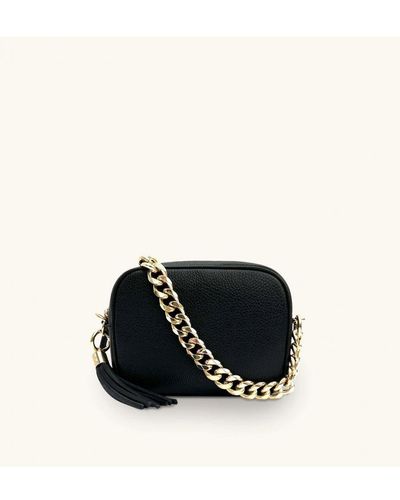 Apatchy London Black Leather Crossbody Bag With Gold Chain Strap