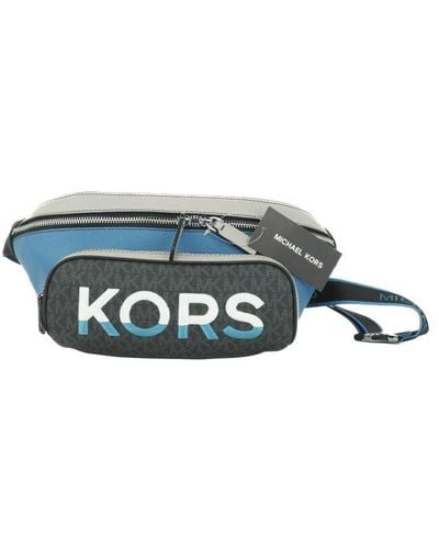 Michael Kors Cooper Large Multi Leather Embroidered Logo Utility Belt Bag - Blue