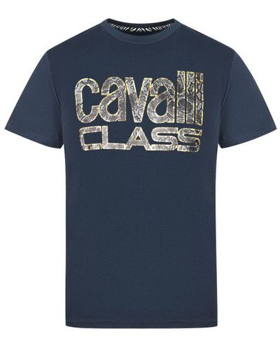 Class Roberto Cavalli Snake Skin Logo T-Shirt - Blue