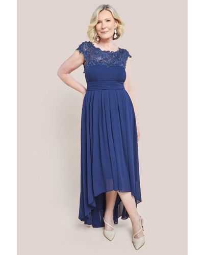 Goddiva Crochet & Pleated Top High Low Maxi Dress - Blue