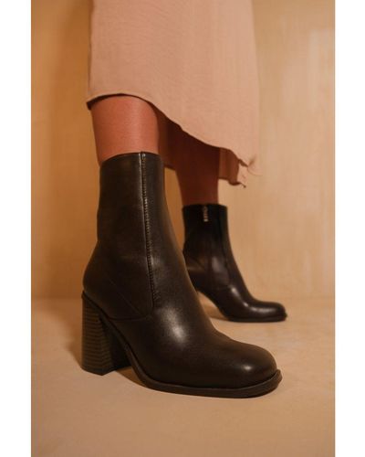 Where's That From 'Keisha' Block Heel Mid Calf Boots With Side Zip - Brown