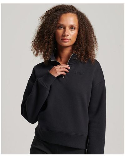 Superdry Organic Cotton Vintage Logo Henley Sweatshirt - Black