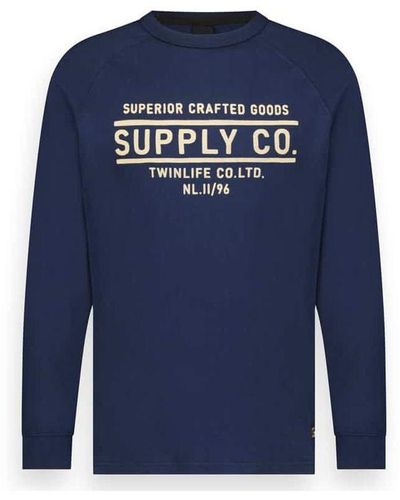 Twinlife Men T-shirt Long Sleeve Logo - Blauw