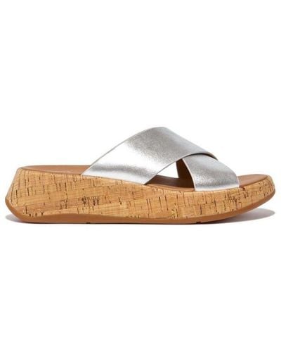 Fitflop S Fit Flop F-mode Leather Flatform Slide Sandals - White