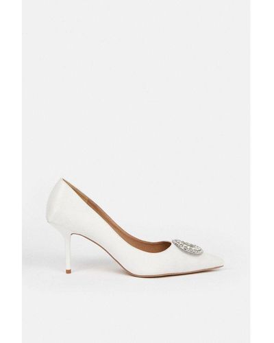 Coast Diamante Brooch Detail Stiletto Court Shoes Fabric - White