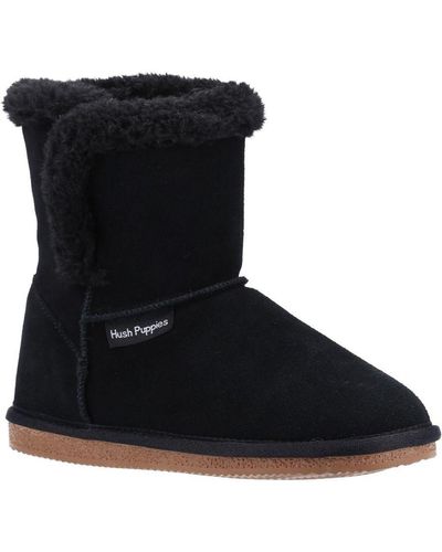 Hush Puppies Ashleigh Suede Slipper Boots - Black