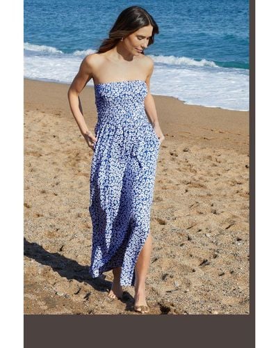 Threadbare Cotton Jersey 'Hill' Bandeau Maxi Dress With Pockets - Blue