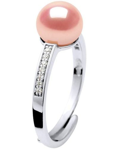 Diadema Ring Adjustable Freshwater Pearl 7-8Mm Natural And Oxides Of Zirconium 925 - Pink
