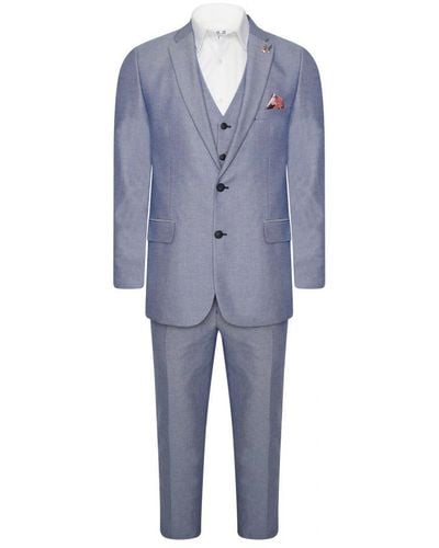 Harry Brown London Three Piece Slim Fit Cotton Suit - Blue