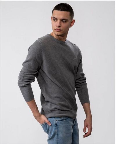 GANT Men's Cotton Pique Crewneck Sweatshirt In Grey - Grijs