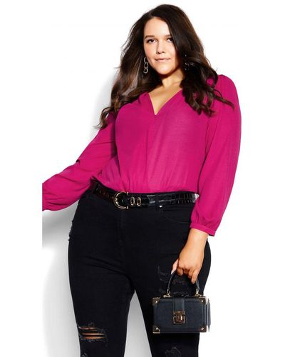 City Chic Plus Size Cross Over Lace Top - Pink