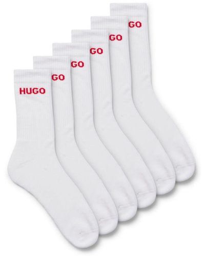 HUGO 6 Pack Rib Logo Sock - White