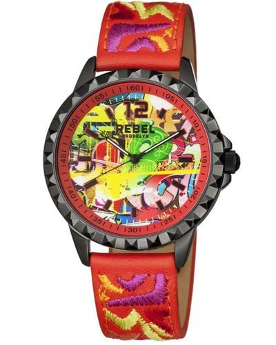 Rebel Dumbo Dial Leather Watch - Red