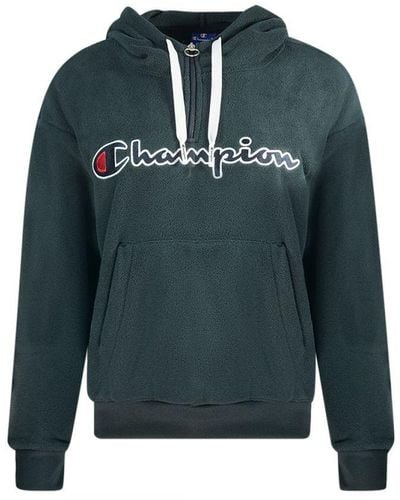 Champion Classic Script Logo Zwarte Fleece Hoodie - Blauw