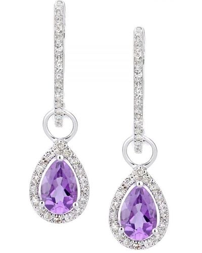 DIAMANT L'ÉTERNEL 9Ct Diamond And Amethyst Teardrop Hoop Earrings - Purple