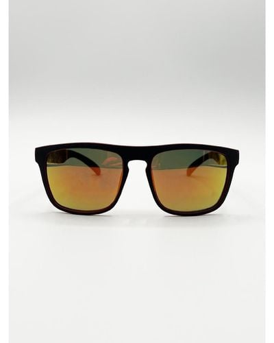 SVNX Matte Wayfarer Sunglasses With Mirrored Lens - Black