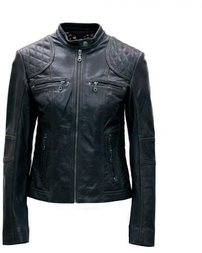 Pelle D'annata D’Annata Ladies Real Leather Biker Jacket - Blue