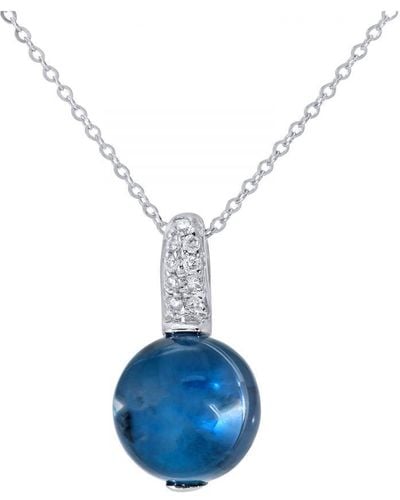 DIAMANT L'ÉTERNEL 9Ct Diamond And 3.10Ct Round Topaz Pendant With Chain Of 46Cm - Blue