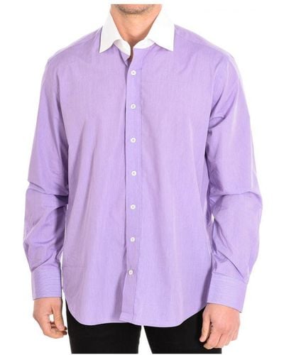 Café Coton Boating1 Long Sleeve Lapel Collar Button Closure Shirt Cotton - Purple