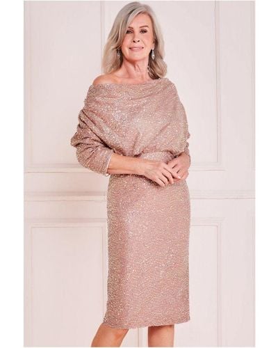 Goddiva Velvet & Sequin Cowl Midi Dress - Pink