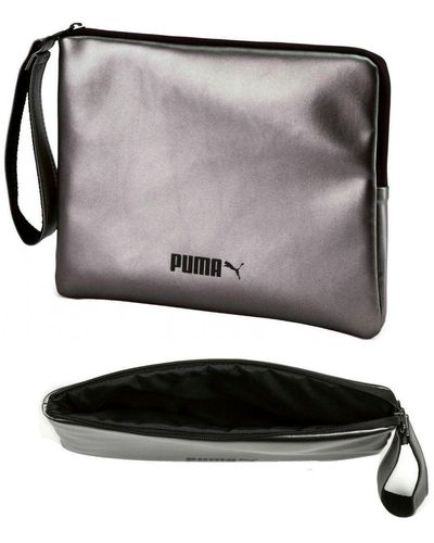 PUMA Classic Metallic Pouch Zip Up Clutch Bag Silver 075422 02 A44a Textile - Black