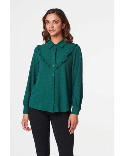 Izabel London Frill Detail Tailored Blouse - Green