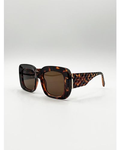 SVNX Oversized Square Sunglasses With Diamond Check Print Arm - White