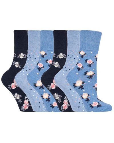 Gentle Grip 6 Pairs Ladies Non Elastic Socks - Solrh177 Cotton - Blue