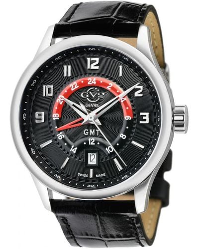 Gevril Gv2 Giromondo Black Dial Calfskin Leather Watch