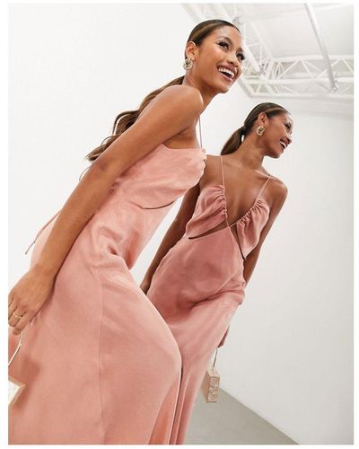 ASOS Drawstring Cami Maxi Dress With Underbust Cut Out - Pink