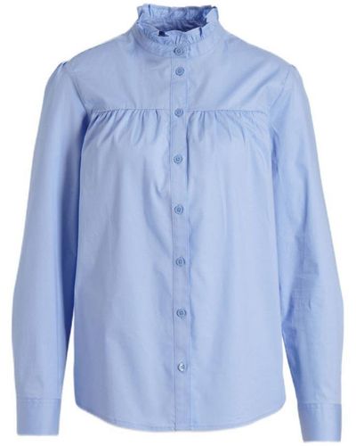 anytime Poplin Blouse Met Ruches Blauw