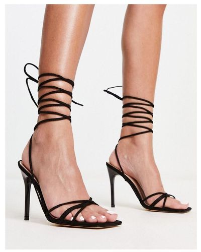 Truffle Collection Tie Leg Stiletto Heeled Sandals With Square Toe - Pink