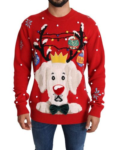 Dolce & Gabbana Mannen Rode Kerstmis Hond Pullover Kasjmier Trui - Rood