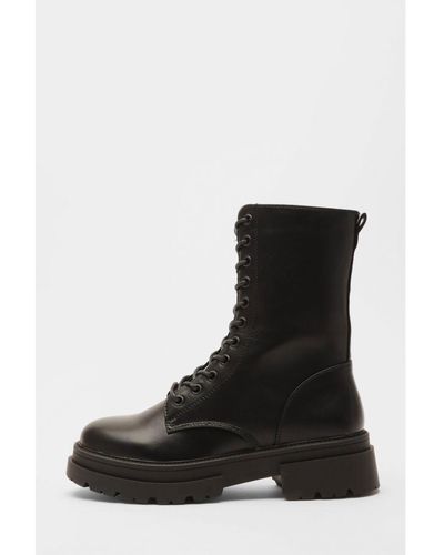 Quiz Faux Leather Lace Up Boots - Black