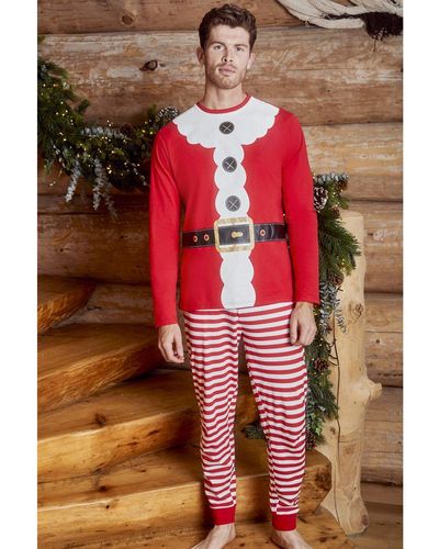 Threadbare Cotton 'Kringle' Long Sleeve Novelty Santa Christmas Pyjama Set - Red
