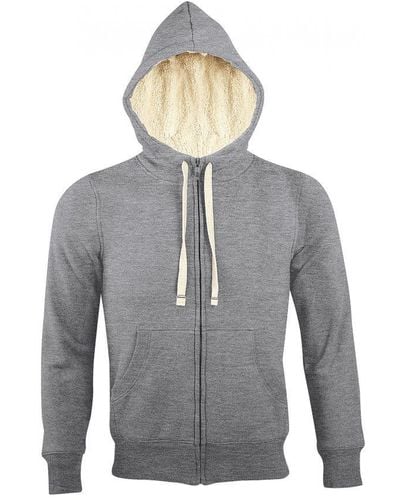 Sol's Sherpa Zip-Up Hooded Sweatshirt / Hoodie ( Marl) - Grey