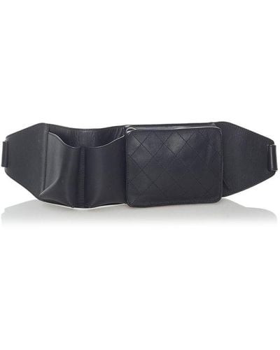 Chanel Vintage Matelasse Leather Belt Bag Black Calf Leather - Blue